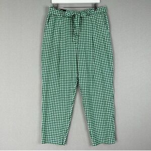 Banana Republic Womens Pants 14 Green Linen Seersucker Gingham Pleated Crop